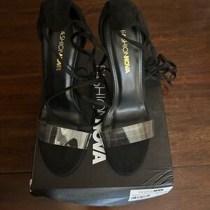 Fashion Nova Black Heels with Clear Strap